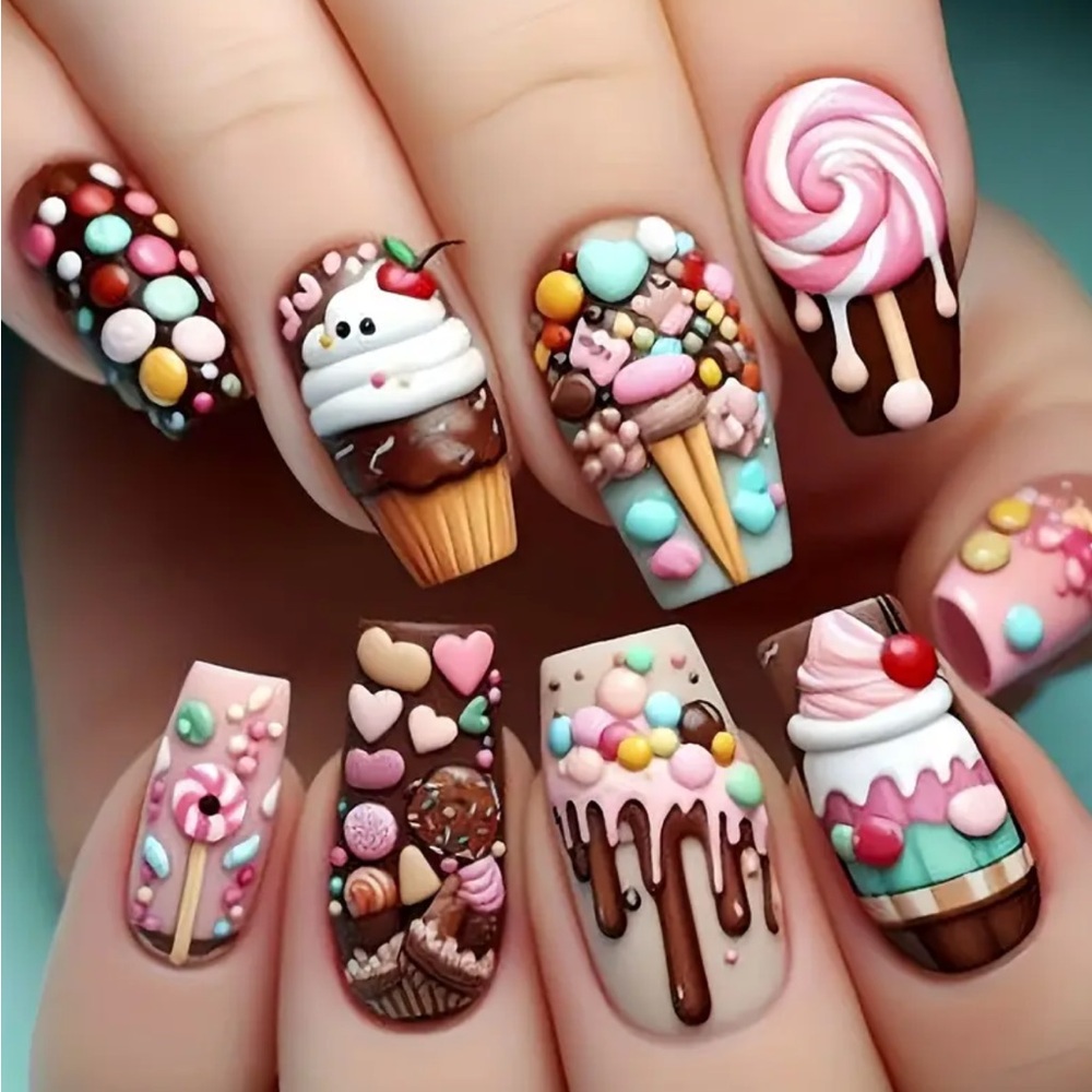 Colorful Ice Cream Nail Art nails